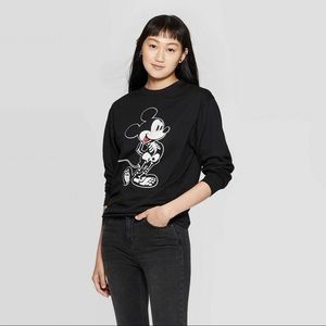 Disney Womens/Juniors Long Sleeve Glow The Dark Mickey Mouse Skeleton Medium